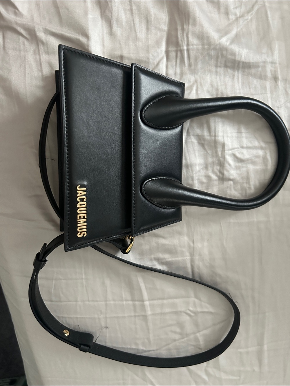 Jacquemus Black Medium Top-Handle Crossbody Bag with Gold Logo